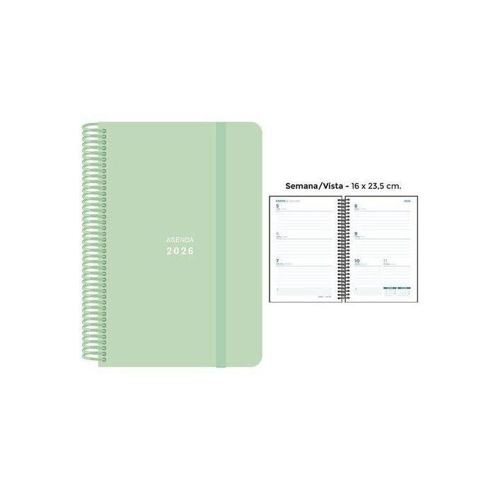 Agenda Anual (2026) Senfort Pastel Espiral Tapa Pp Con Goma 160X235 S/V Verde