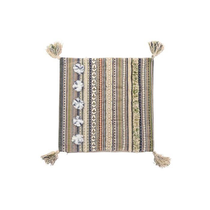 DKD Home Decor Funda Cojín de Poliéster Multicolor con Flecos y Cremallera 50x50 cm