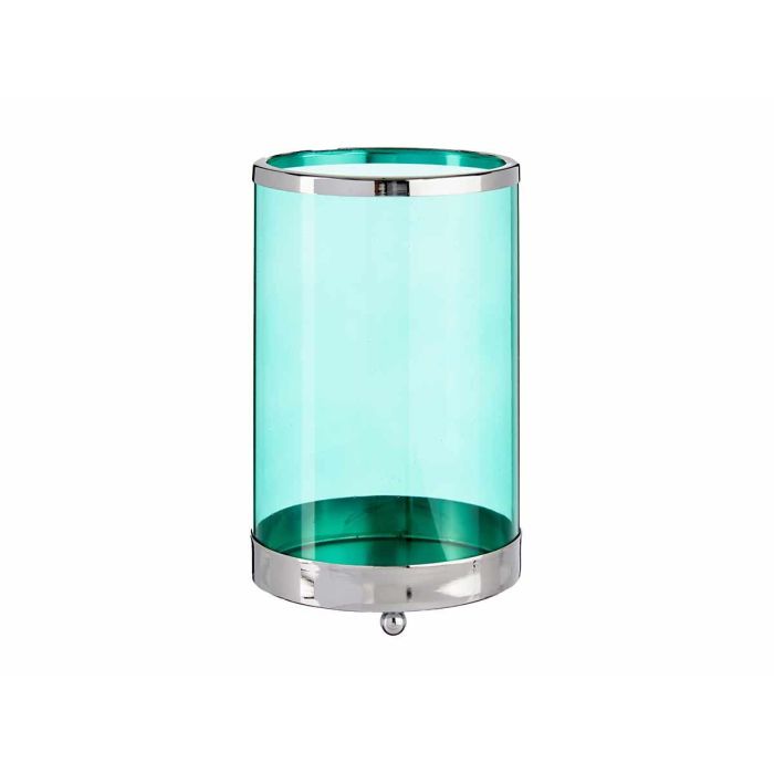 GIFTDECOR Base Vela Cristal Cilindro Azul Metal Plata 12.2x19.5x12.2 cm (Set de 8) 1
