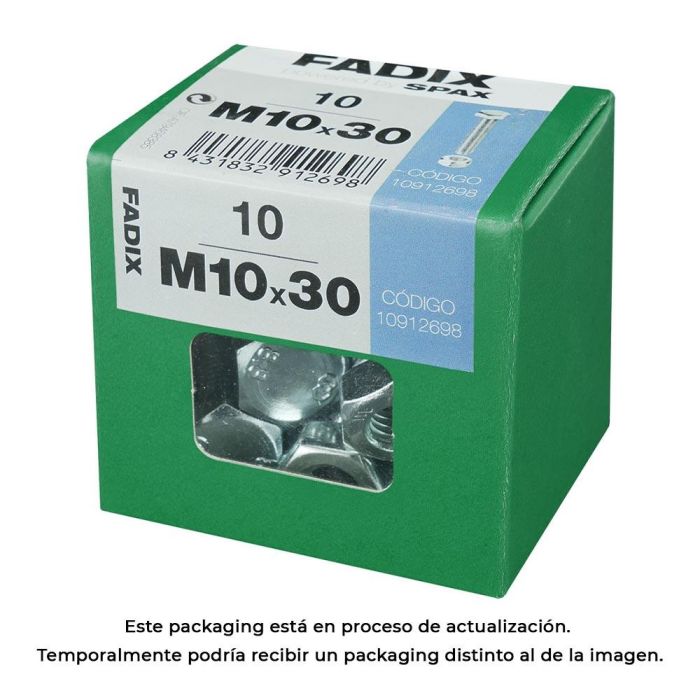 Fadix Tornillo Métrico Cabeza Hexagonal con Tuerca Cincada M10x30mm, Caja 10 Unidades 0 Fadix Tornillo Métrico Cabeza Hexagonal con Tuerca Cincada M10x30mm, Caja 10 Unidades 0