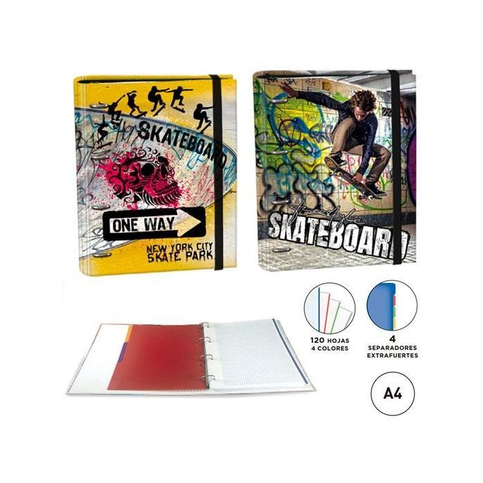 Senfort Carpeta Anillas 4 X 30 mm Ringbook C-Recambio 120H A4 C-Goma 4 Separadores Skateboard Surtido Senfort Carpeta Anillas 4 X 30 mm Ringbook C-Recambio 120H A4 C-Goma 4 Separadores Skateboard Surtido