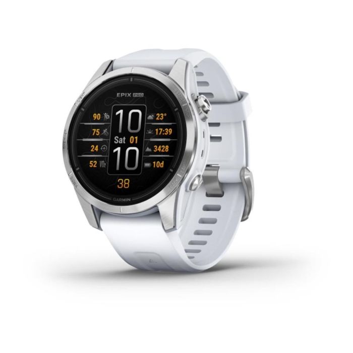 Garmin epix Pro (Gen 2) Smartwatch 1.2" AMOLED 42 mm Plata con GPS y Wifi - Pantalla Táctil de Silicona Blanca