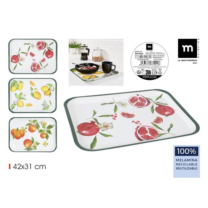 Bandeja de Melamina 42x31 cm 3 Frutas - La Mediterranea (9 Unidades) Bandeja de Melamina 42x31 cm 3 Frutas - La Mediterranea (9 Unidades)