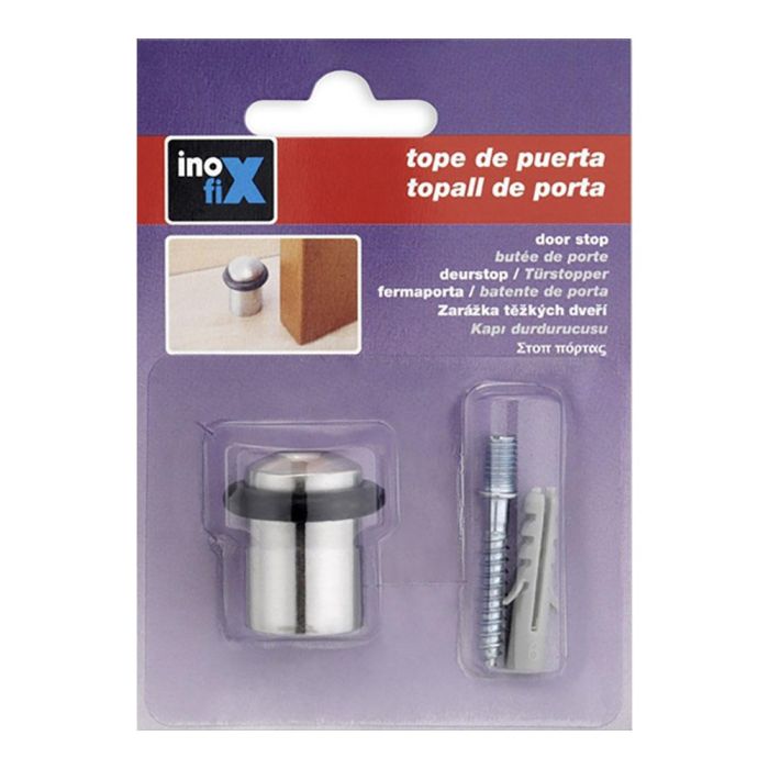 Inofix Tope de puerta metálico con torica acero inoxidable cromado mate para puertas de interior 1