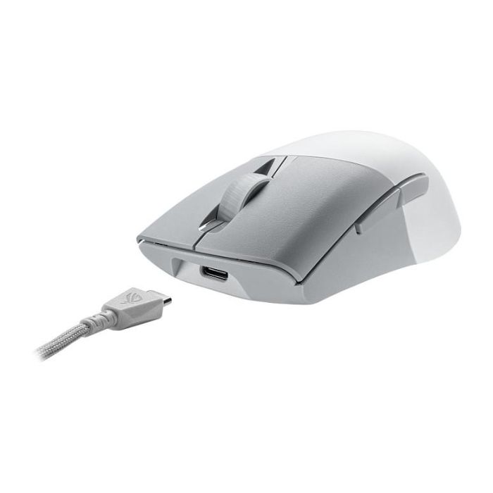 ASUS ROG Keris Wireless Aimpoint WT Ratón Gaming Óptico RF Wireless + Bluetooth + USB Type-C, 36000 DPI, Blanco