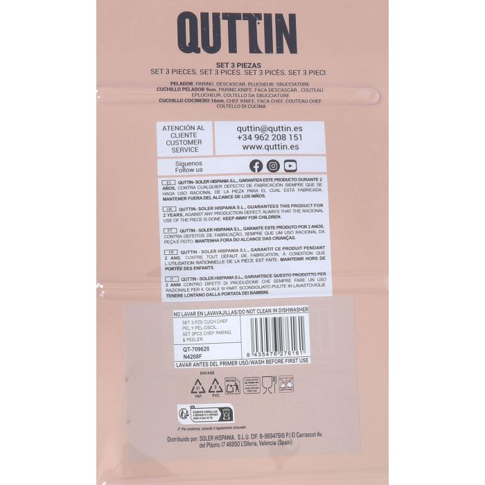 Quttin Set 3 Pzs Cuchillos Chef, Pelador y Pelador Oscilante "Nero" (12 Cajas) 2