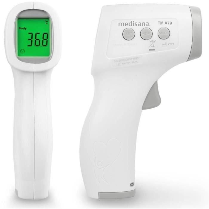 Medisana TM A79 Termómetro digital sin contacto con alarmas visuales (3 colores) y sonoras, 50 memorias, dispositivo médico certificado Medisana TM A79 Termómetro digital sin contacto con alarmas visuales (3 colores) y sonoras, 50 memorias, dispositivo médico certificado
