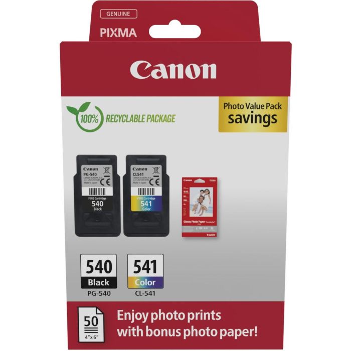 Canon Tinta Ecopack BK+C-M-Y + 50H Papel Fotográfico 10x15 para Pixma MG 3250-3550-3650-4250, MX 395-455-475-525-535, TS 5150-5151, PG 540 + CL 541