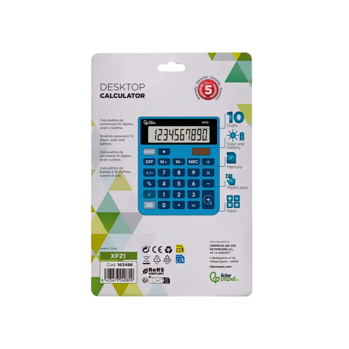 Liderpapel xf21 Calculadora de Sobremesa 10 Dígitos Solar y Pilas Color Azul 127x105x24 mm 4
