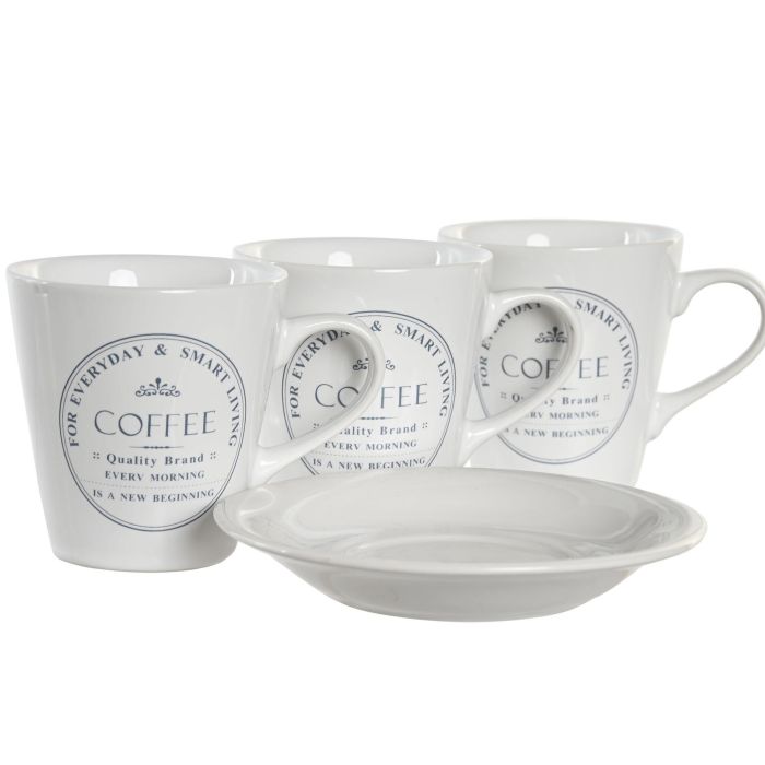 DKD Home Decor Tazas de Café Básicos de Gres 180ml, Set de 6 Piezas, Blanco 2
