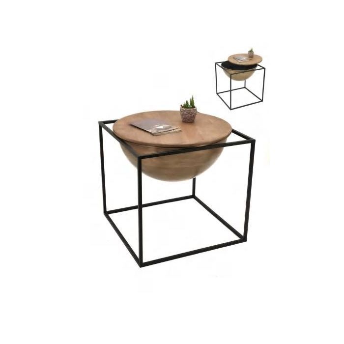 DKD Home Decor Mesita Auxiliar Loft de Metal y Madera, Negro y Marrón, 64x62.5x64 cm