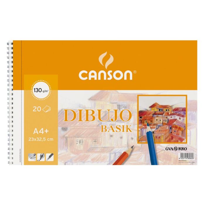 Canson Bloc Dibujo Basik Espiral 20H A4+ 130 gr Microperforado 2 Taladros Blanco Natural -10U- 1