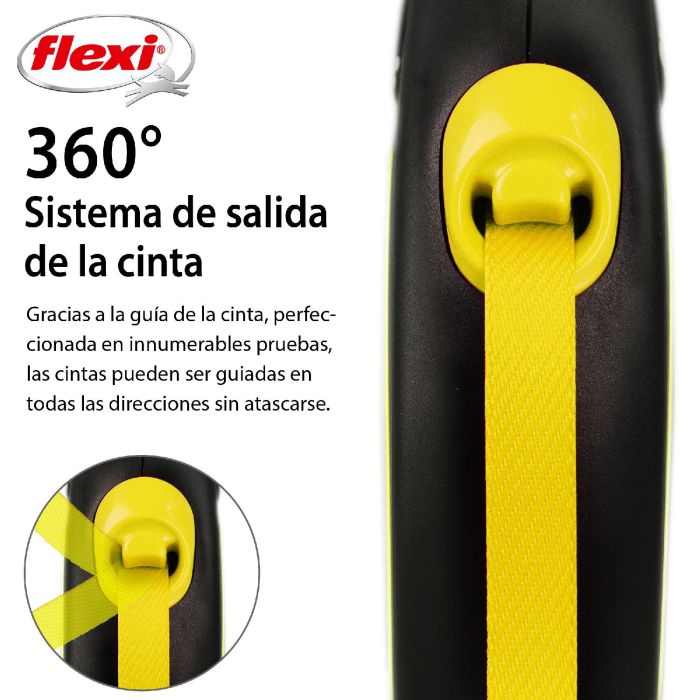 Flexi Correa Retráctil New Classic Reflectante Neón Talla S (hasta 15kg) de Cinta 5 Metros para Perros 4