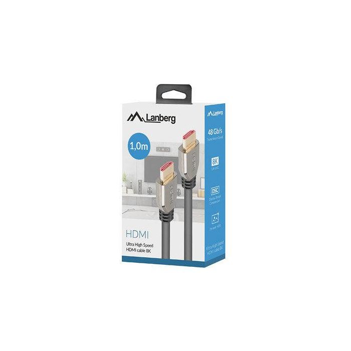 Lanberg CA-HDMI-30CU-0010-BK Cable HDMI Macho-Macho v2.1 1m 48 Gbps 8K Chapado en Oro Negro Plata 2