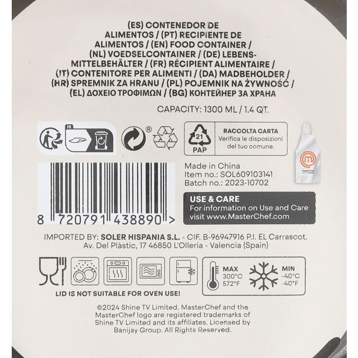 Inde Fiambrera Hermética Redonda 1300 ml Masterchef - 20.5 x 8 x 20.5 cm (6 Unidades) 2