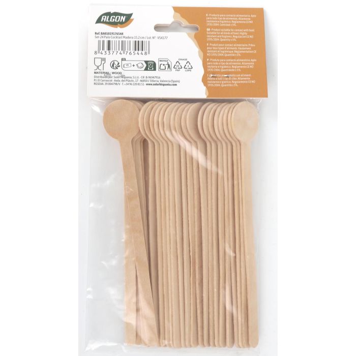 Set de 24 palos de cóctel de madera Algon 15.2 cm - Inde (18 Cajas) 8 Set de 24 palos de cóctel de madera Algon 15.2 cm - Inde (18 Cajas) 8