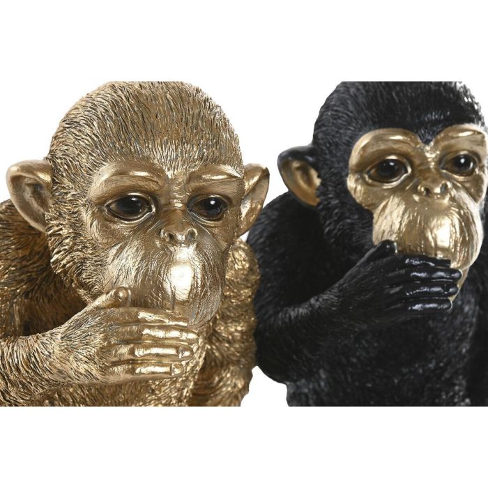 DKD Home Decor Figura Decorativa Mono Portabotella Moderna de Resina Dorada y Negra 15x22.5x24.5 cm Juego de 2 Unidades 1