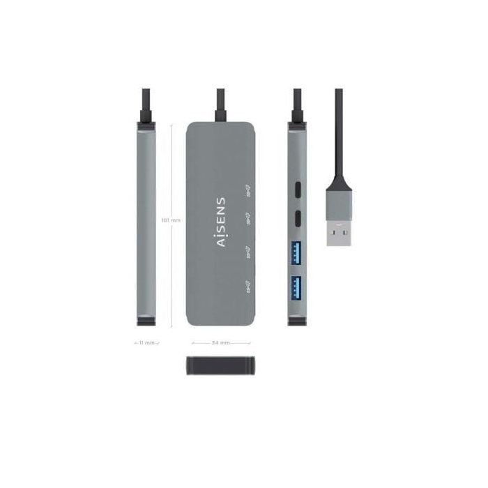 AISENS - HUB USB 3.2 GEN2 10G USB-A, USB-A/M-2xUSB-C/H-2xUSB-A/H, GRIS, 15CM 3