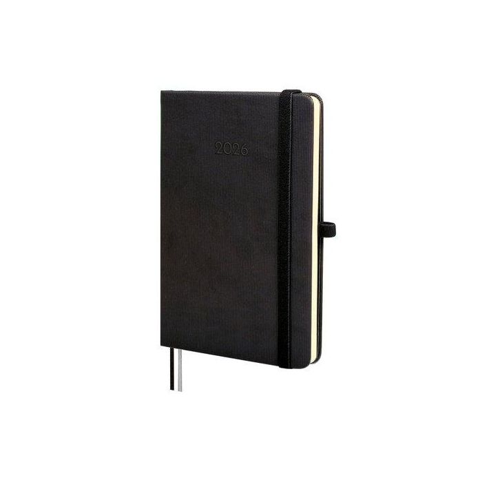 Agenda Anual (2026) Catalan Finocam Minimal Textura Cosida Tapa Dura Con Goma M4 118X168 S/V Apais. Negre