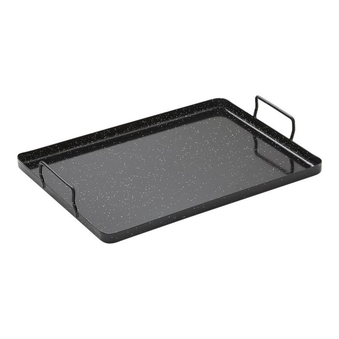 Vaello Bandeja para horno y fuegos de llama, acero esmaltado, 40x40x1.5 cm, negro con puntos blancos