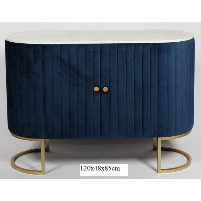 DKD Home Decor Mesita de Noche Glam Azul Dorado con 2 Cajones, en Velvet y Cristal, 60x35x74 cm 1