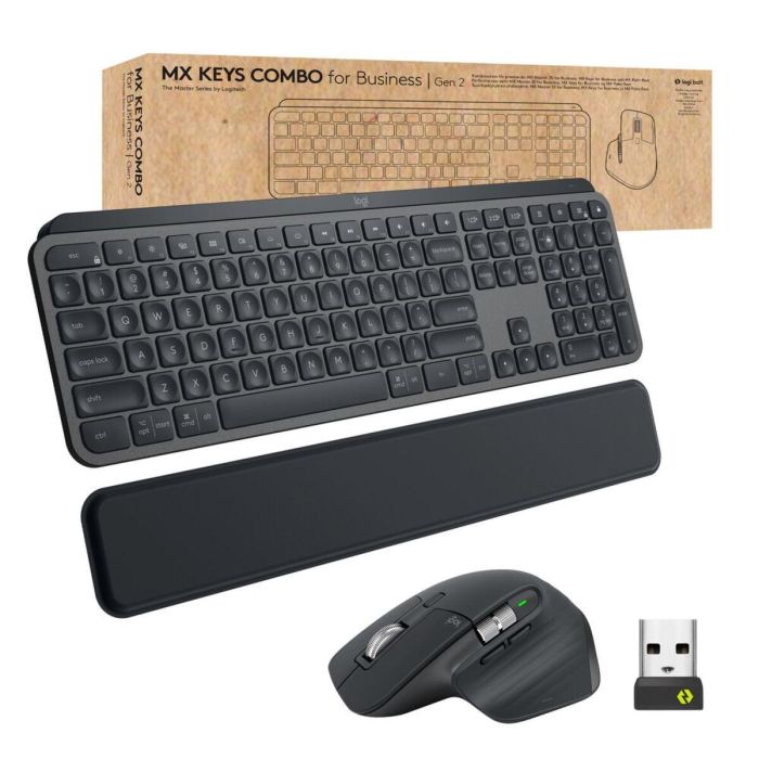 Logitech Set Teclado MX Keys y Ratón MX Master 3S Inalámbrico Bluetooth LE Grafito con Reposamuñecas Retroiluminado Español para Empresa