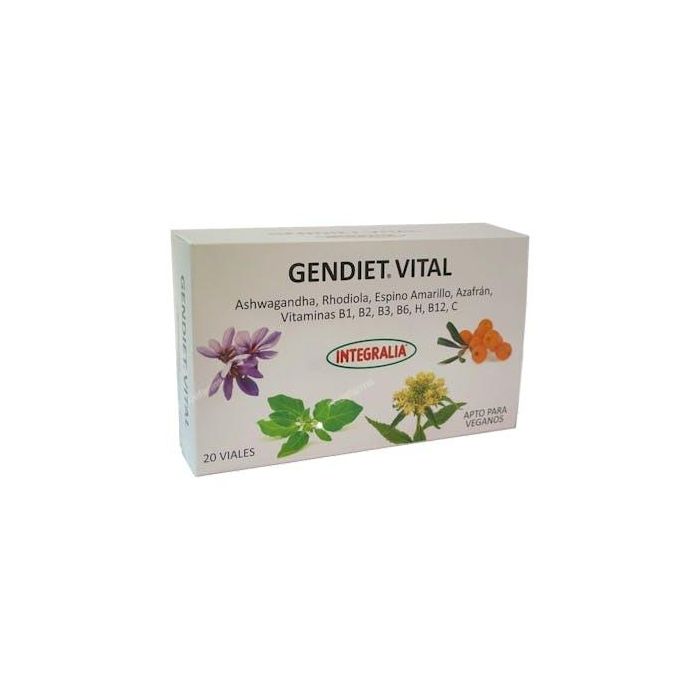 Gendiet Suplemento Ashwagandha y Rhodiola para el Sistema Nervioso - Vitaminas B y Biotina - 20 Ampollas para Veganos