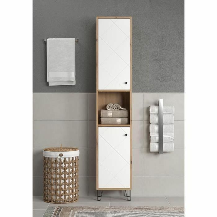 Armario alto con dos puertas - TRENDTEAM - Serie Touch - Blanco/Marrón - 36 cm de largo 2 Armario alto con dos puertas - TRENDTEAM - Serie Touch - Blanco/Marrón - 36 cm de largo 2