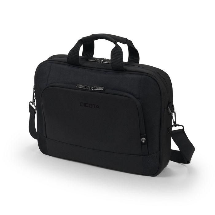 Dicota Maletín Eco Top Traveller BASE Portátil 13-14.1", Poliéster rPET Reciclado Negro, Acolchado HDF, Múltiples Bolsillos