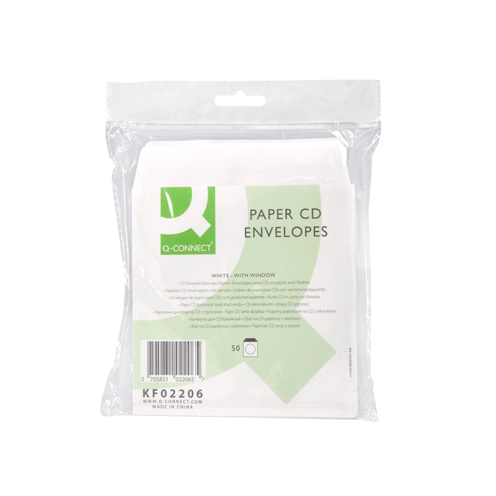 Q-connect Sobre para CD/DVD con Ventana Transparente y Solapa, Pack 50 Unidades, Almacenamiento Multimedia 1