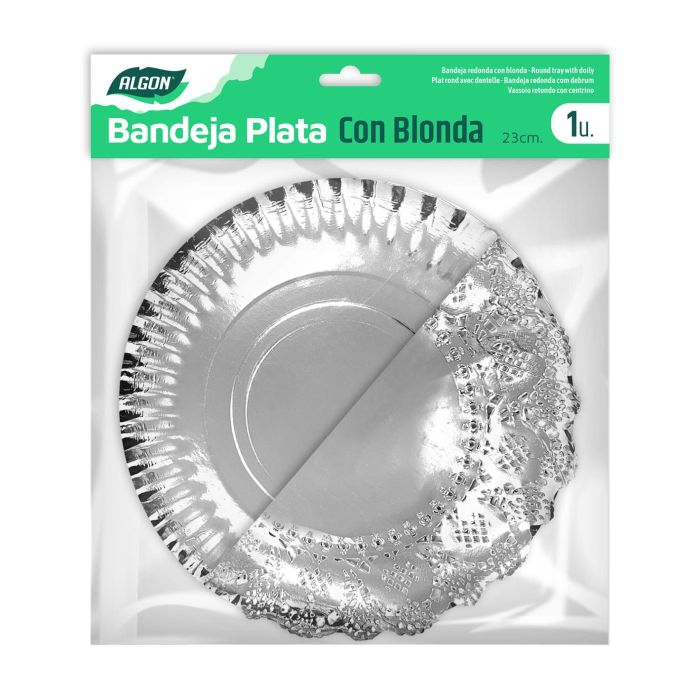 Bandeja redonda de plata con blonda, 23 cm - Algon (48 Unidades) 2 Bandeja redonda de plata con blonda, 23 cm - Algon (48 Unidades) 2