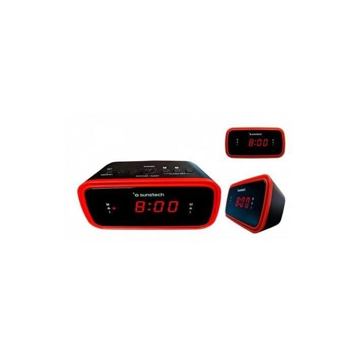 Sunstech FRD60RD Despertador Radio FM PLL con 10 Presintonías, Alarma Dual, Pantalla LED 0.6'' y 3 Modos 3