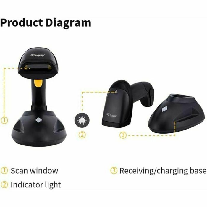Equip Scanner Codigo de Barras Wireless Larga Distancia Laser 1D con Soporte Incluido 2 Equip Scanner Codigo de Barras Wireless Larga Distancia Laser 1D con Soporte Incluido 2