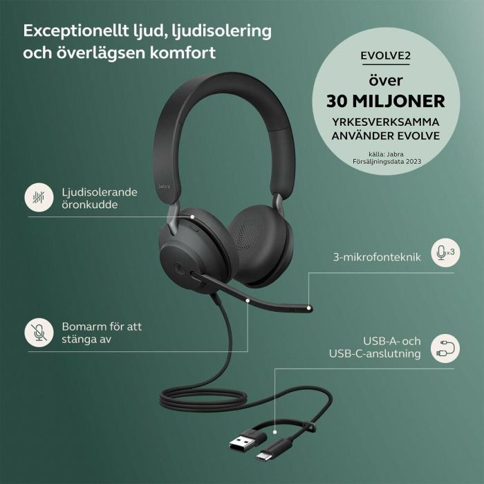 Jabra Evolve2 40 SE Auriculares Alámbrico USB C/A UC Stereo Negro Llamadas/Música Jabra Evolve2 40 SE Auriculares Alámbrico USB C/A UC Stereo Negro Llamadas/Música