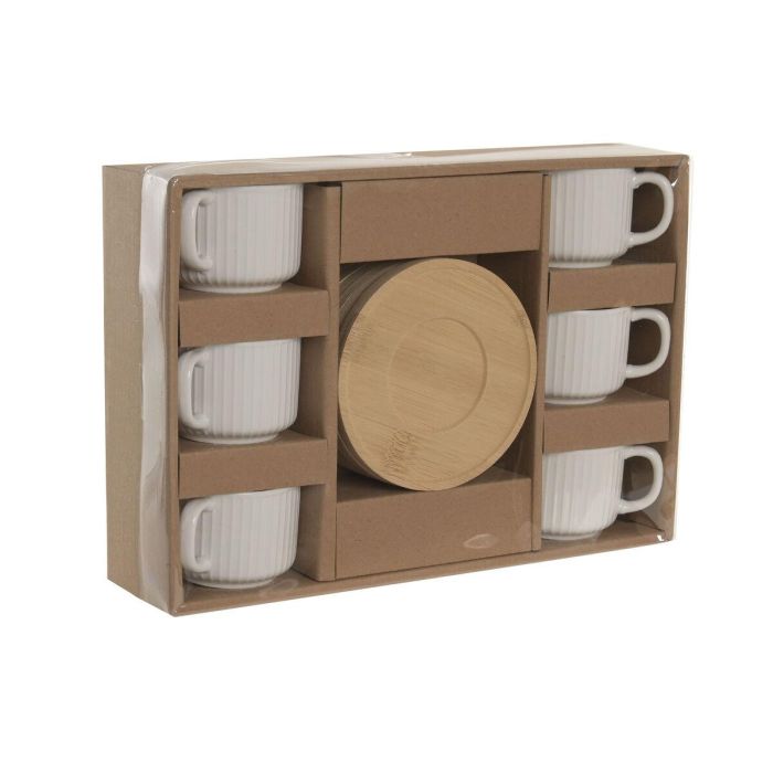 DKD Home Decor Set de 6 Tazas de Café Blancas de Porcelana y Bambú - 90ml 2
