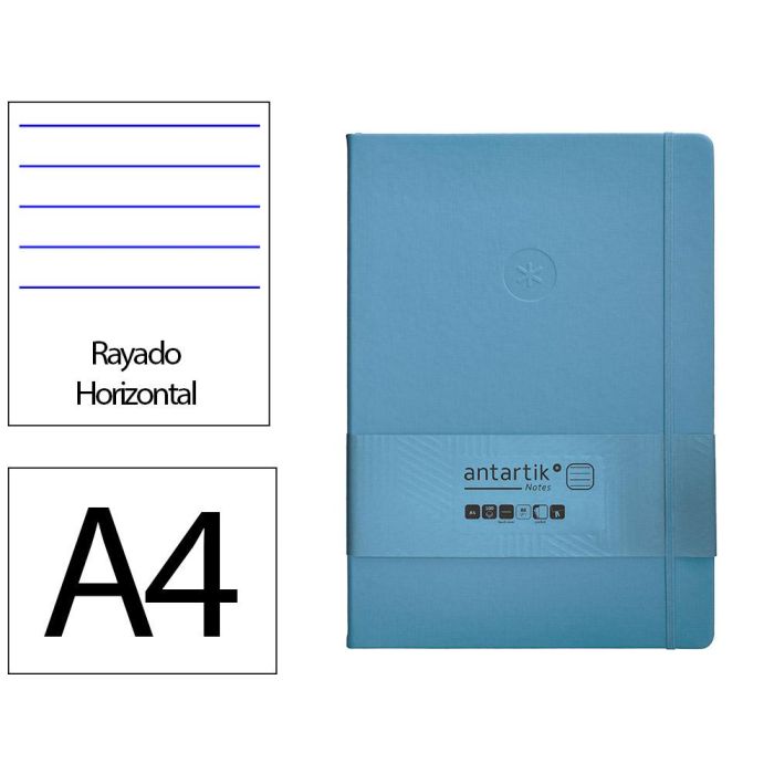 Cuaderno Con Gomilla Antartik Notes Tapa Dura A4 Hojas Rayas Azul Claro 100 Hojas 80 gr Fsc