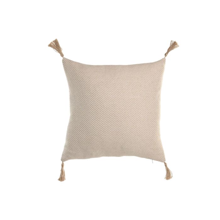 DKD Home Decor Cojín Boho de Algodón y Yute Natural 45 x 45 cm (2 Unidades) con Borlas y Cremallera