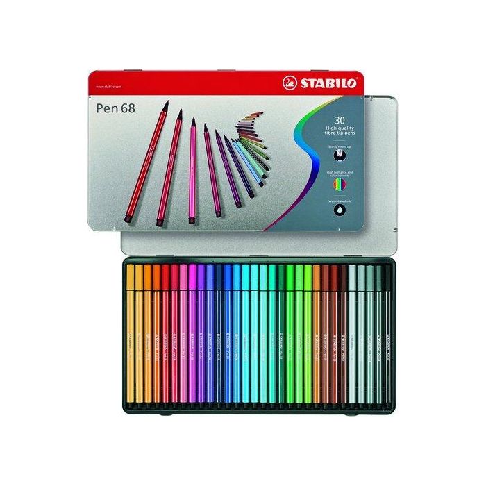 Rotulador Fibra Stabilo Pen 68 Caja Metalica De 30