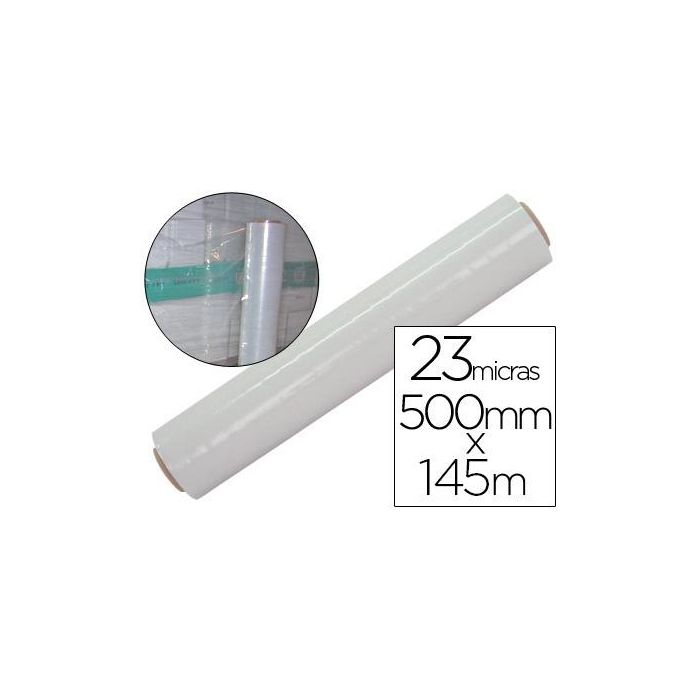 Film Extensible Q-Connect Manual Ancho 500 mm Largo 145 Mt Espesor 23 Micras Transparente