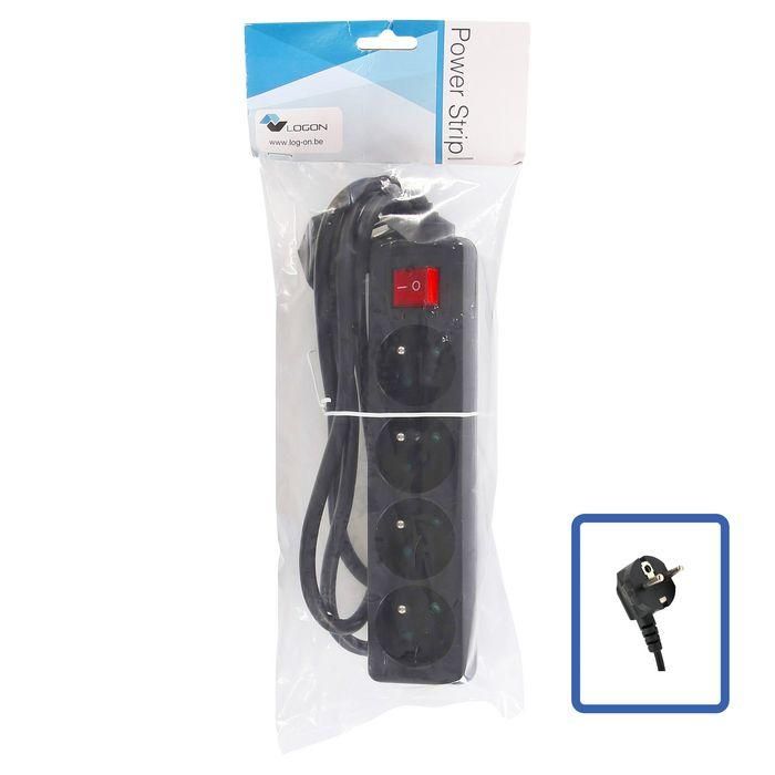 LOGON PROFESSIONAL 4-WAY POWER STRIP: BLACK - ON/OFF SWITCH - 1.5M CABLE LOGON PROFESSIONAL 4-WAY POWER STRIP: BLACK - ON/OFF SWITCH - 1.5M CABLE