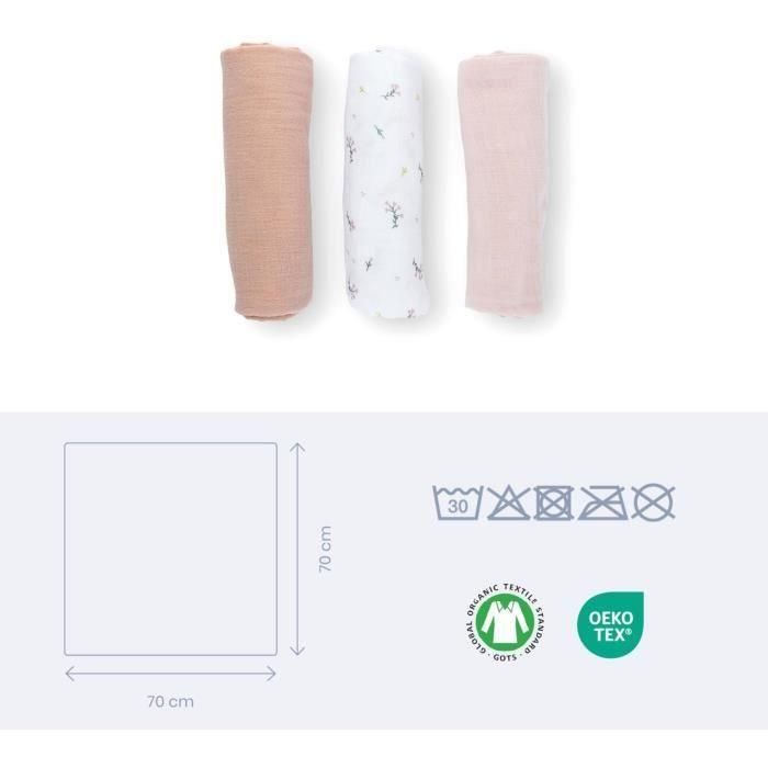 Pack de 3 arrullos - DOOMOO - Gasa de algodón orgánico - Certificado Oeko-Tex - Rosa 3 Pack de 3 arrullos - DOOMOO - Gasa de algodón orgánico - Certificado Oeko-Tex - Rosa 3