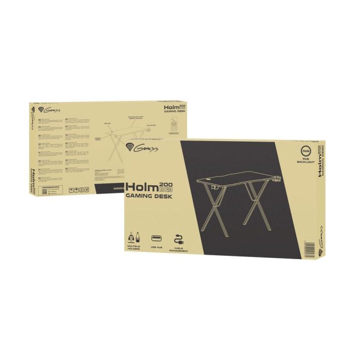 GENESIS Holm 200 Escritorio Gaming RGB, Hub USB 3.0, Soporte para Vasos y Auriculares, Gestión de Cables, Negro 7