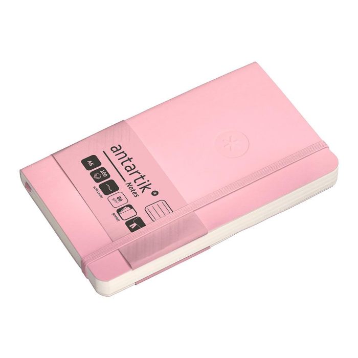 Cuaderno Con Gomilla Antartik Notes Tapa Blanda A6 Rayas Rosa Pastel 100 Hojas 80 gr Fsc 5