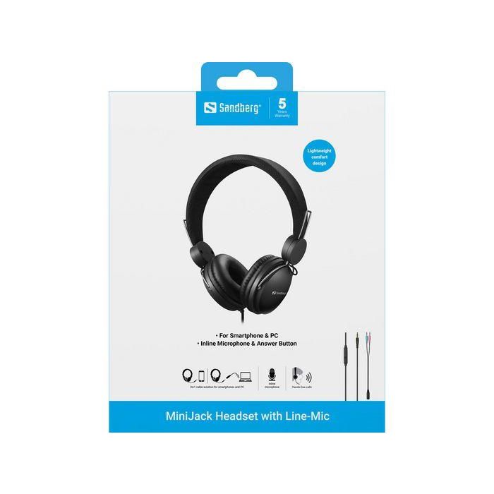 Sandberg MiniJack Headset Auriculares Diadema con Micrófono en Línea para Smartphone y PC Sandberg MiniJack Headset Auriculares Diadema con Micrófono en Línea para Smartphone y PC