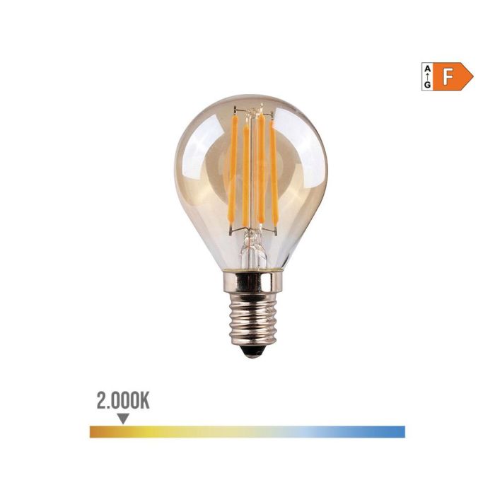 Edm Bombilla esférica LED filamento vintage E14 4,5W 400lm 2000K luz cálida Ø4,5x7,8cm 0 Edm Bombilla esférica LED filamento vintage E14 4,5W 400lm 2000K luz cálida Ø4,5x7,8cm 0