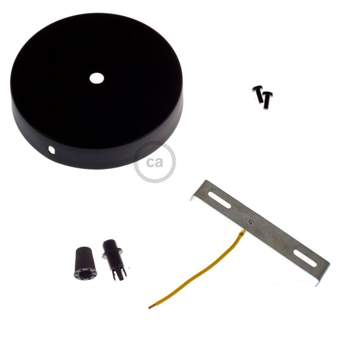 Kit florón metal ø120 x 25 mm, agujero central de 10 mm, con prensaestopa plástico, negro mate 0 Kit florón metal ø120 x 25 mm, agujero central de 10 mm, con prensaestopa plástico, negro mate 0