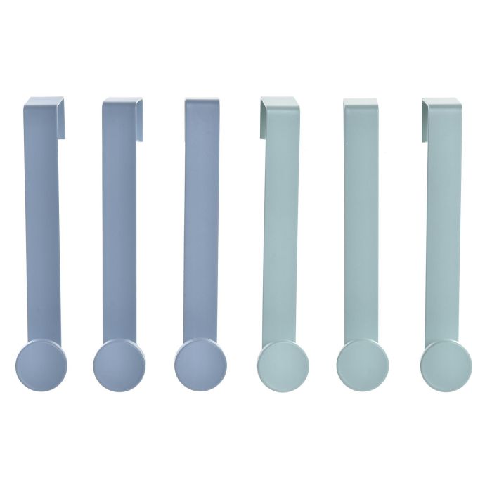 DKD Home Decor Perchero Glam de Metal para Puerta Acabado Dorado Azul Verde Menta 5x17x2 cm - Set de 3 Unidades