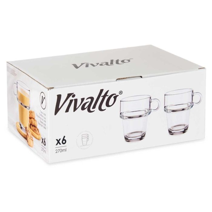 Taza de vidrio apilable Vivalto 270 ml, 8.5x9.5x8.5 cm, transparente, apta lavavajillas (24 Unidades) 2 Taza de vidrio apilable Vivalto 270 ml, 8.5x9.5x8.5 cm, transparente, apta lavavajillas (24 Unidades) 2