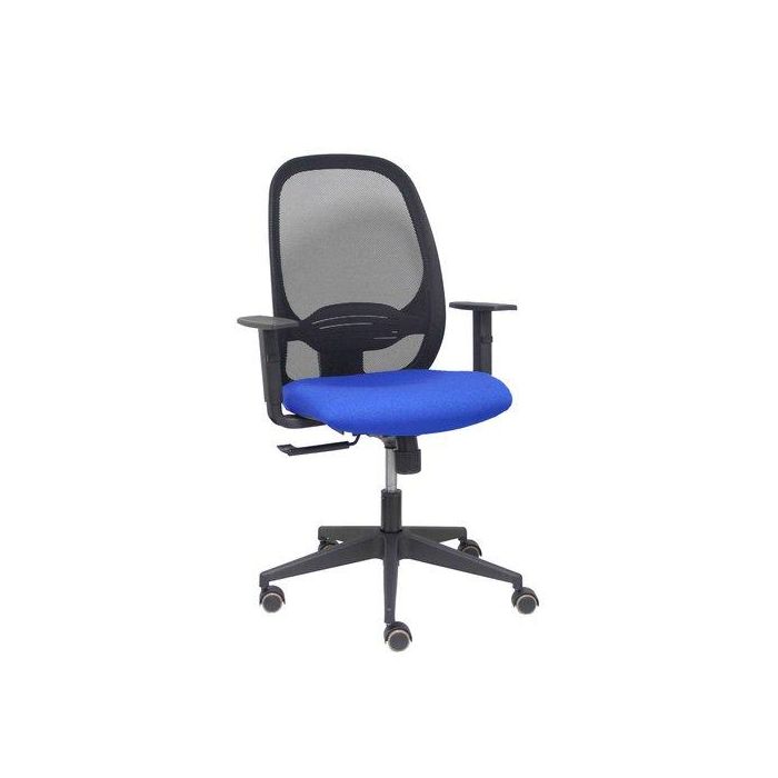 Silla Piqueras Y Crespo Cilanco Negra Uso Intensivo Brazos Regulables Mecanismo Sincro Con Regulador De Tension Refuerzo Lumbar Regulable Ruedas Parquet Respaldo De Malla Negra Y Asiento Tapizado Bali Azul
