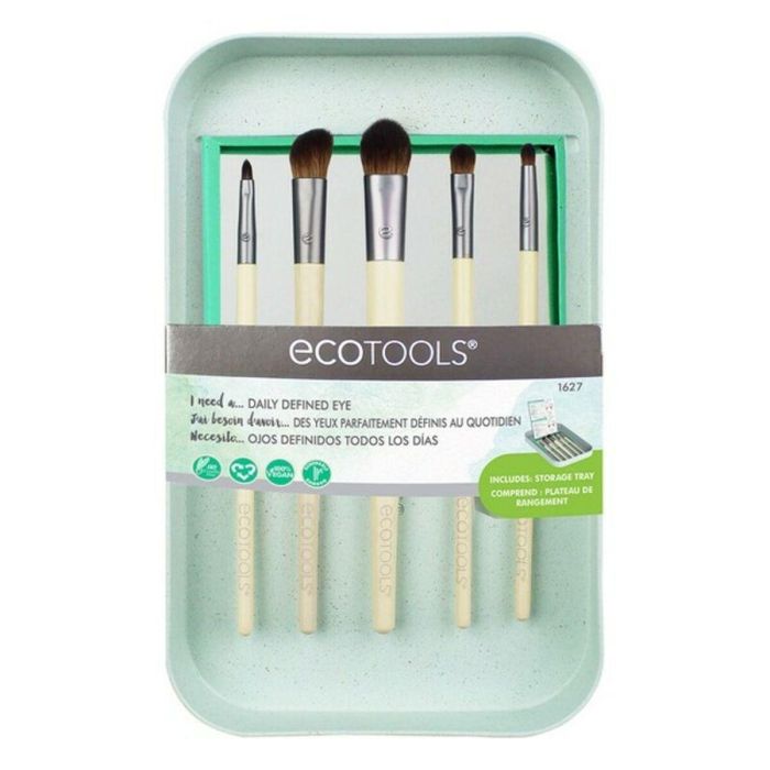 Ecotools DAILY DEFINED EYE Set Maquillaje Ojos 6 Piezas Pinceles para Sombras, Difuminar, Delinear y Definir + Organizador Vegano